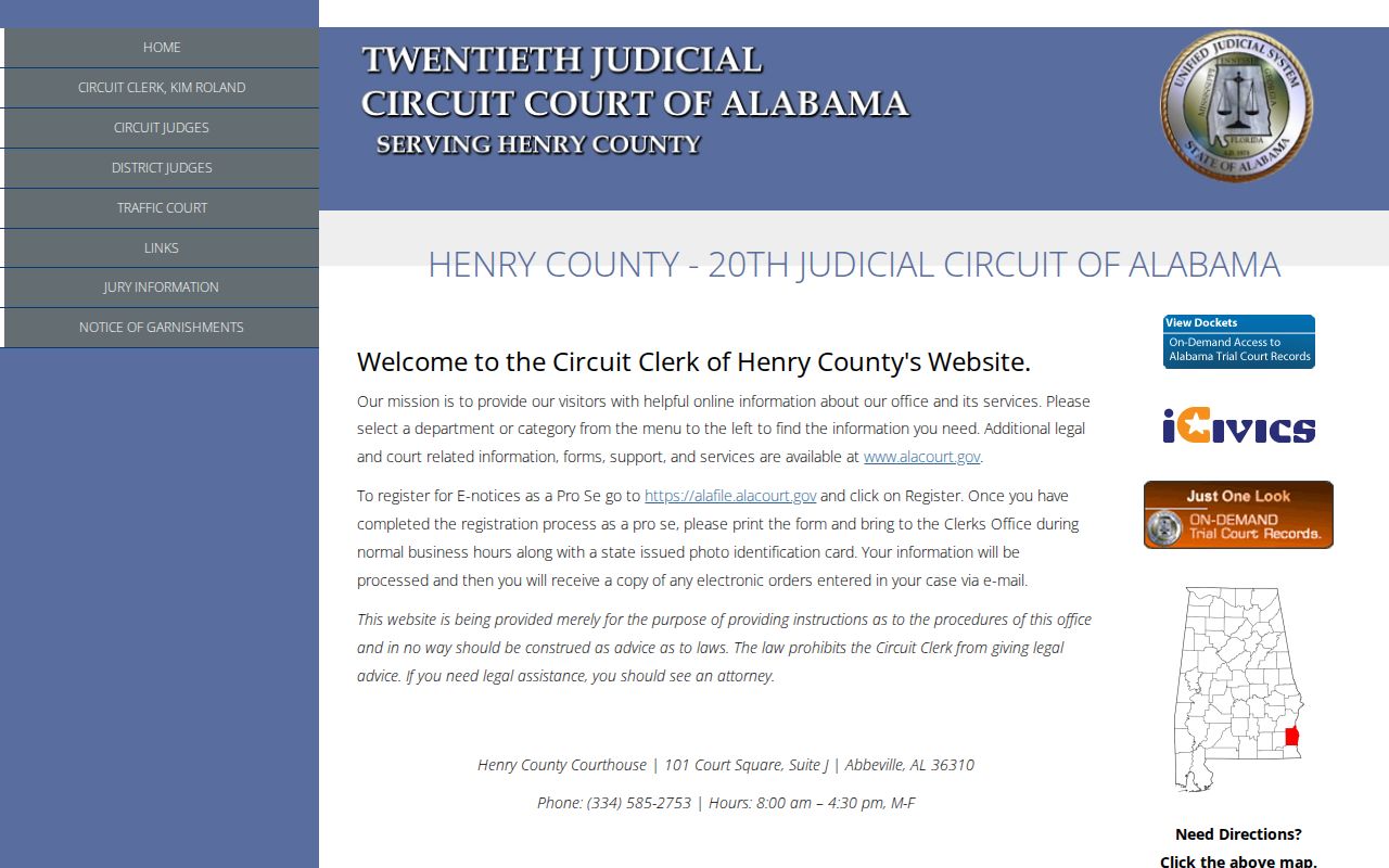 Henry County Judicial System courthouse contact page
